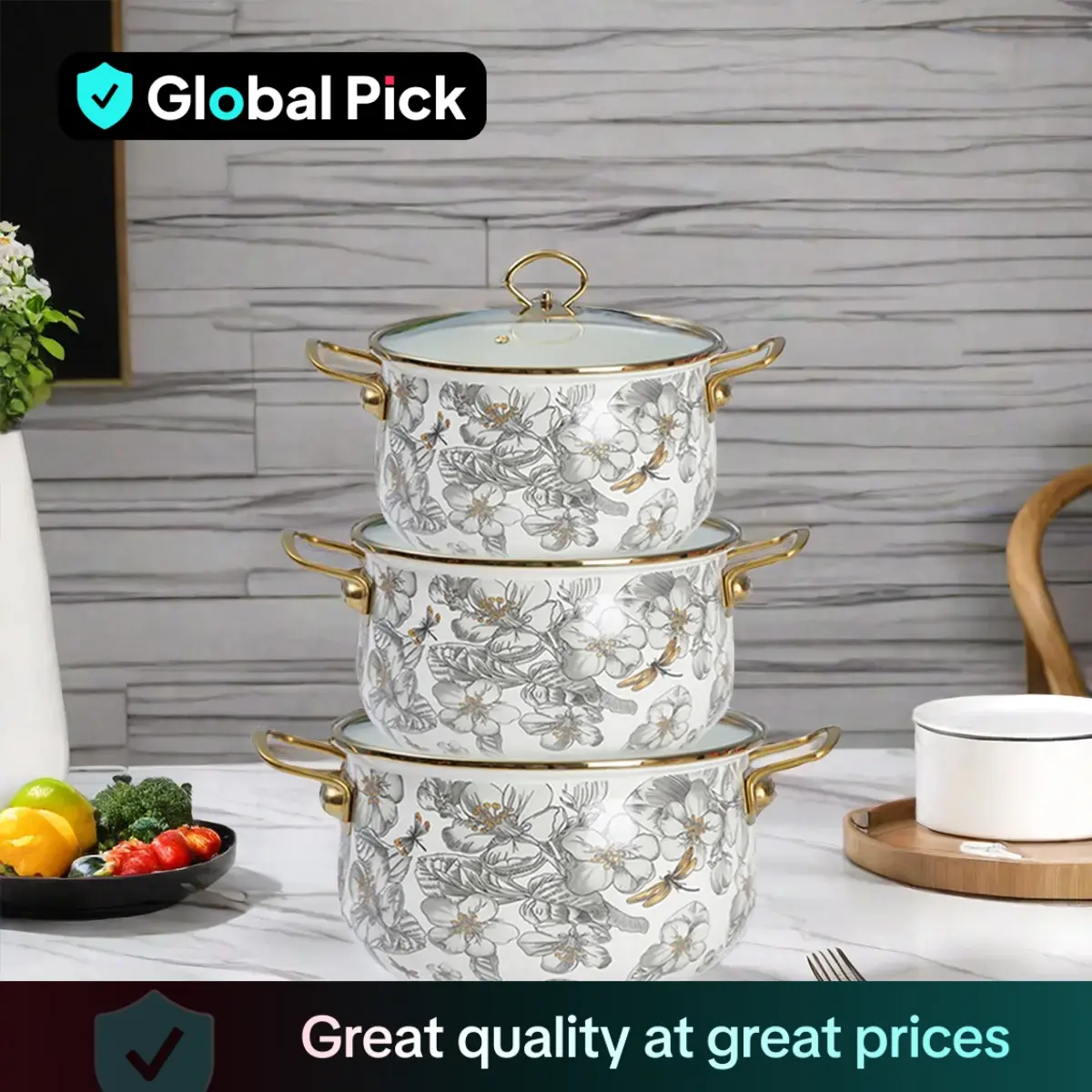 Floral Pattern Stockpot with Lid & Handle, 1 Count Multifunctional Thickened Double Ear Stockpot, Kitchen Cookware for Home Dining, Holiday Party Pot