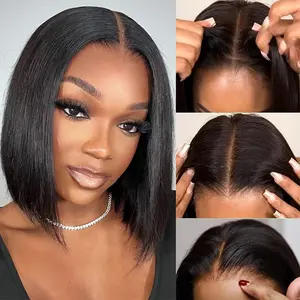 [Flash Sale]Asteria Hair Straight  Pre Cut Lace 13×4 Lace Front Bob Wig Ready To Go Natural Black Straight Human Hair Wig With Lace Beginner Friendly