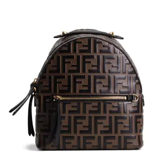 Pre-owned FENDI Embossed Leather Backpacks Zucca Embossed Mini Backpack Tobacco