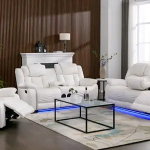 S2021 LUCKY CHARM( White) 3 PCS RECLINI G SOFA, LOVESEAT AND RECLINER