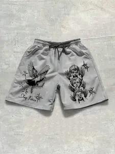 Gothic Unisex Trendy Dark Aesthetic Angel & Dove Sport Shorts, Main Color, Stay Fierce Slogan, Loose Comfort Fit, Street Style, Athleisure Street Shorts