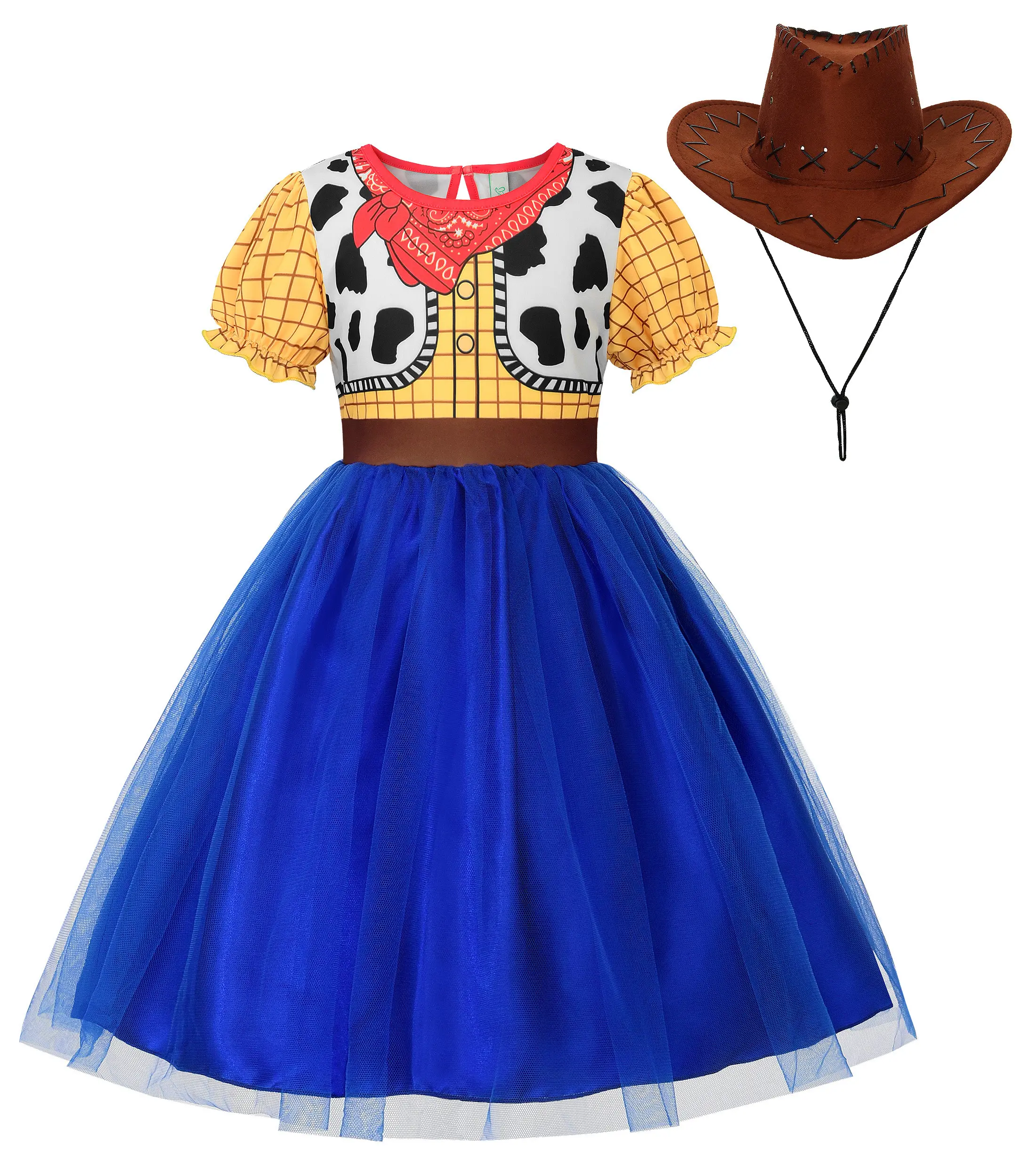 Girls Cowboy Costume Woody Costume Kids Toddler Woody Outfit Dress Up for Halloween Birthday with Brown Cowboy Hat Girls'
