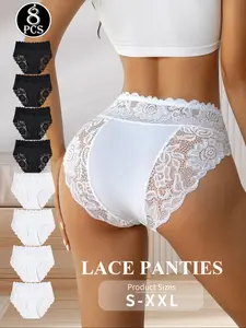 Seamless Women's Lace Panties - For Daily Comfort, Features Highly Elastic Waistband & Soft Breathable Fabric, Allows Free Movement, Inclusive Sizes S-XXL, Lace Trim Briefs