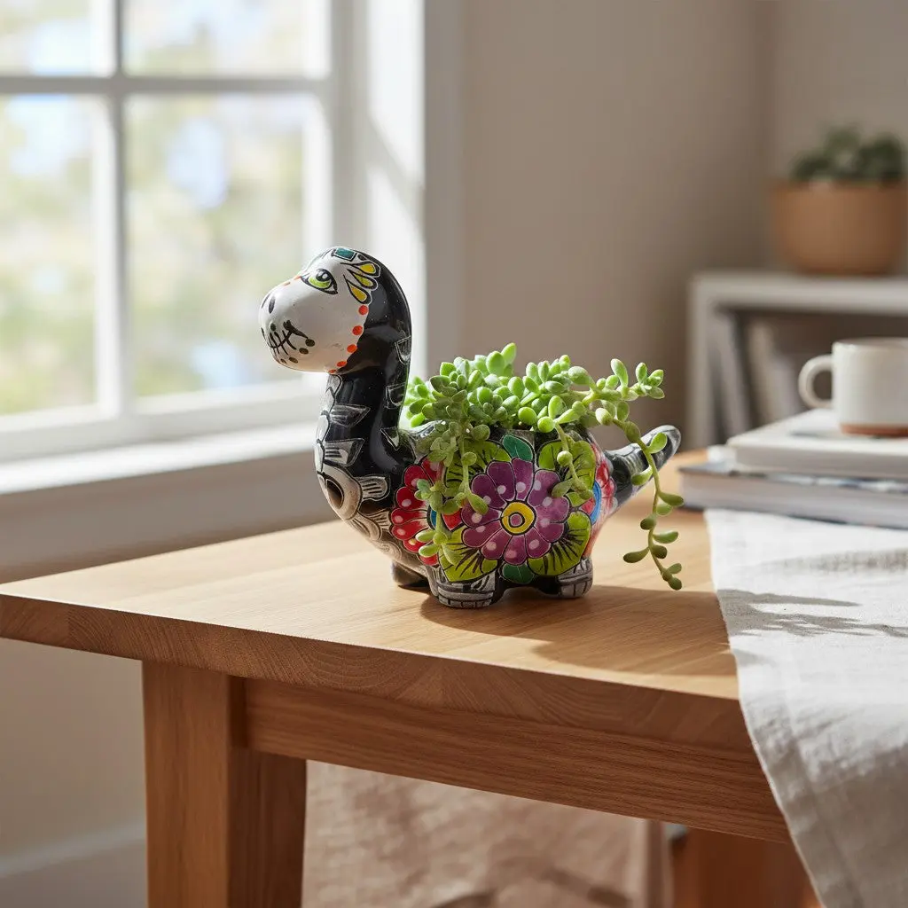 Talavera Dinosaur Planter | Day of the Dead Brachiosaurus