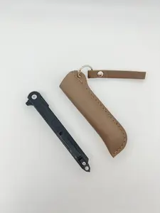 Slim folding knife with leather sheath, EDC tool, outdoor knife, suitable for camping, kitchen, peeling