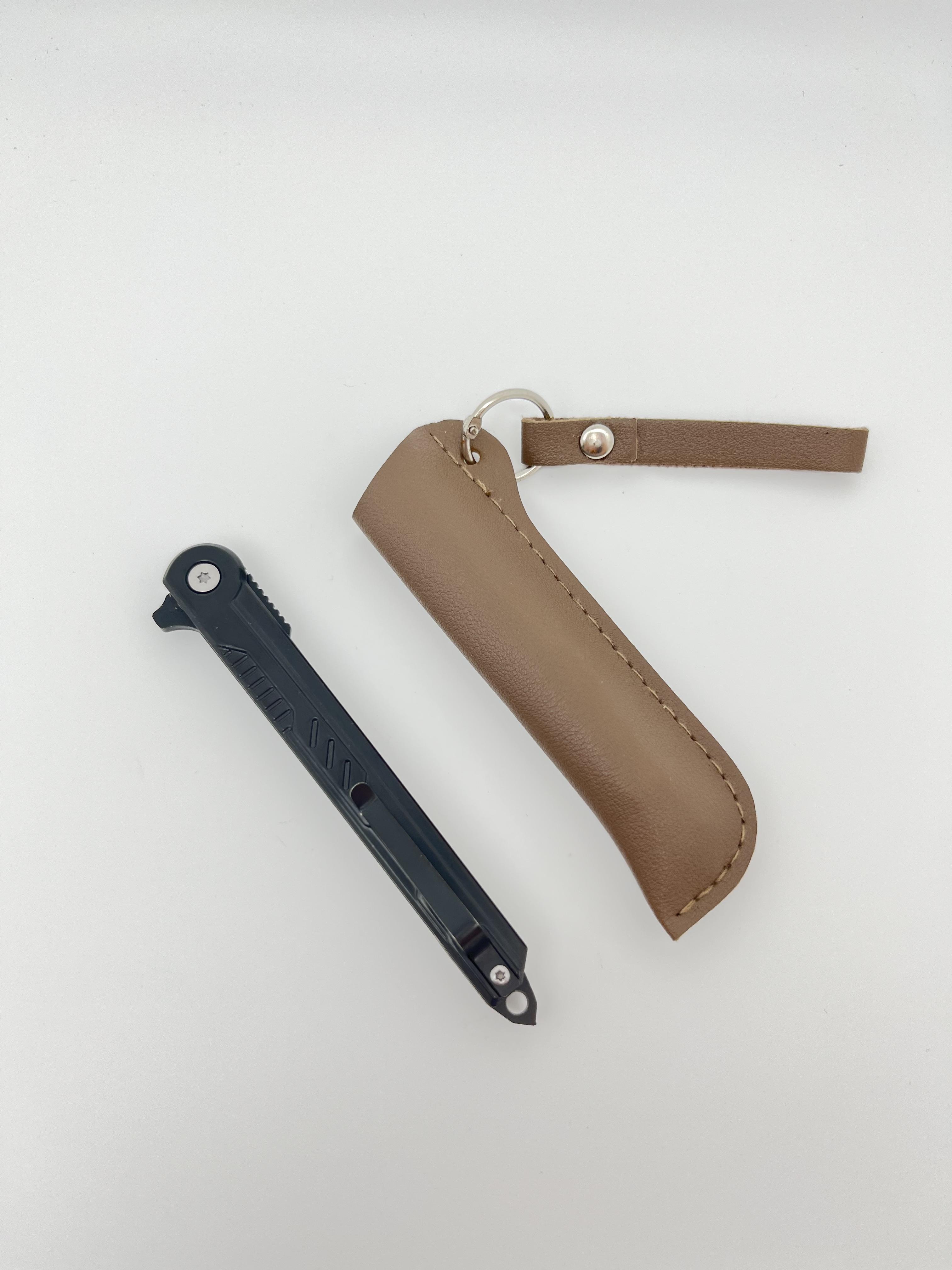 Slim folding knife with leather sheath, EDC tool, outdoor knife, suitable for camping, kitchen, peeling