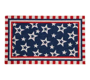 Northlight Blue Red Americana Stars Border Coir Doormat 18x30