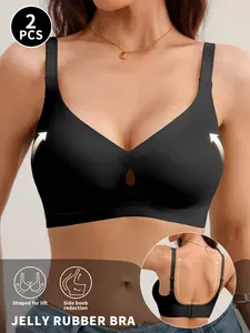 Women's Wireless Jelly Bra, Casual, Adjustable Wide Straps, Medium Support, Plain Design, Fitted Style, All Seasons, 3/4 Coverage