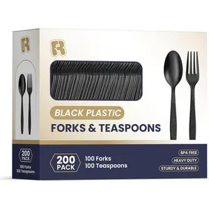 200 Count Black Plastic Silverware Heavy Duty - Black Plastic Forks And Spoons Set -  Plastic Utensils Set - Heat Resistance Cutlery For  Occasions