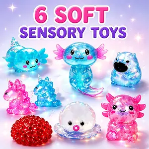 6pcs Cute Expression New Sensory Set, Aurora Glitter Fidget Toy, Soft Shell Unicorn Squeeze Toy, Creative Slow Rebound, Party Gift