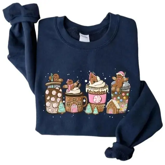 Gingerbread Christmas Coffee Shirt, Christmas coffee Sweatshirt, women Holiday sweater, Xmas Tee, Coffee Lover gift, Latte drink Crewneck, merry and bright, happy christmas shirt, Crewneck, Sweater, new yeaer shirt, Unisex Cotton Tee, Fits Top Hot Shirt