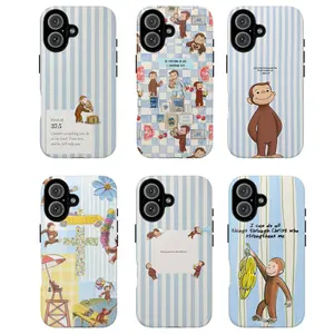 Curious Georgee Bible Verse Tough Phone Case – Cute Christian Phone Cover with Inspirational Scripture and Cartoon, Gift for fans, Blue Tone, Protective Cover