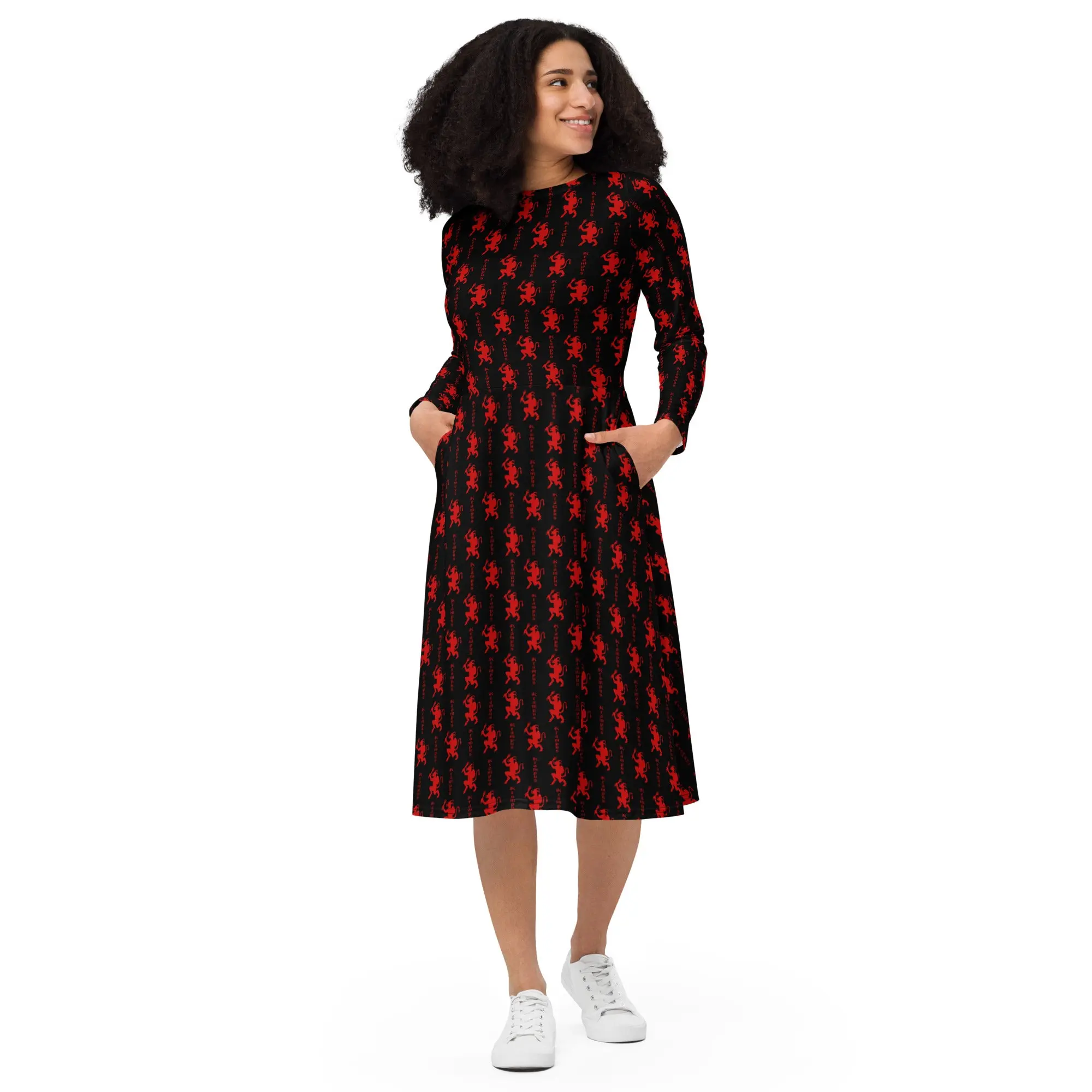 Black Krampus Gothic Dark Christmas Long Sleeve Midi Dress – Horror Alt Fashion Outfit Holiday Gift Women
