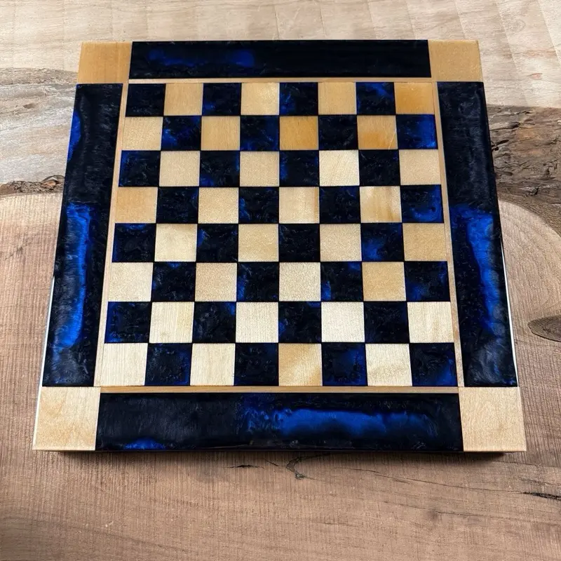 Black Onyx Deep Blue Maple Wood Chess Board (PIECES INCLUDED)
