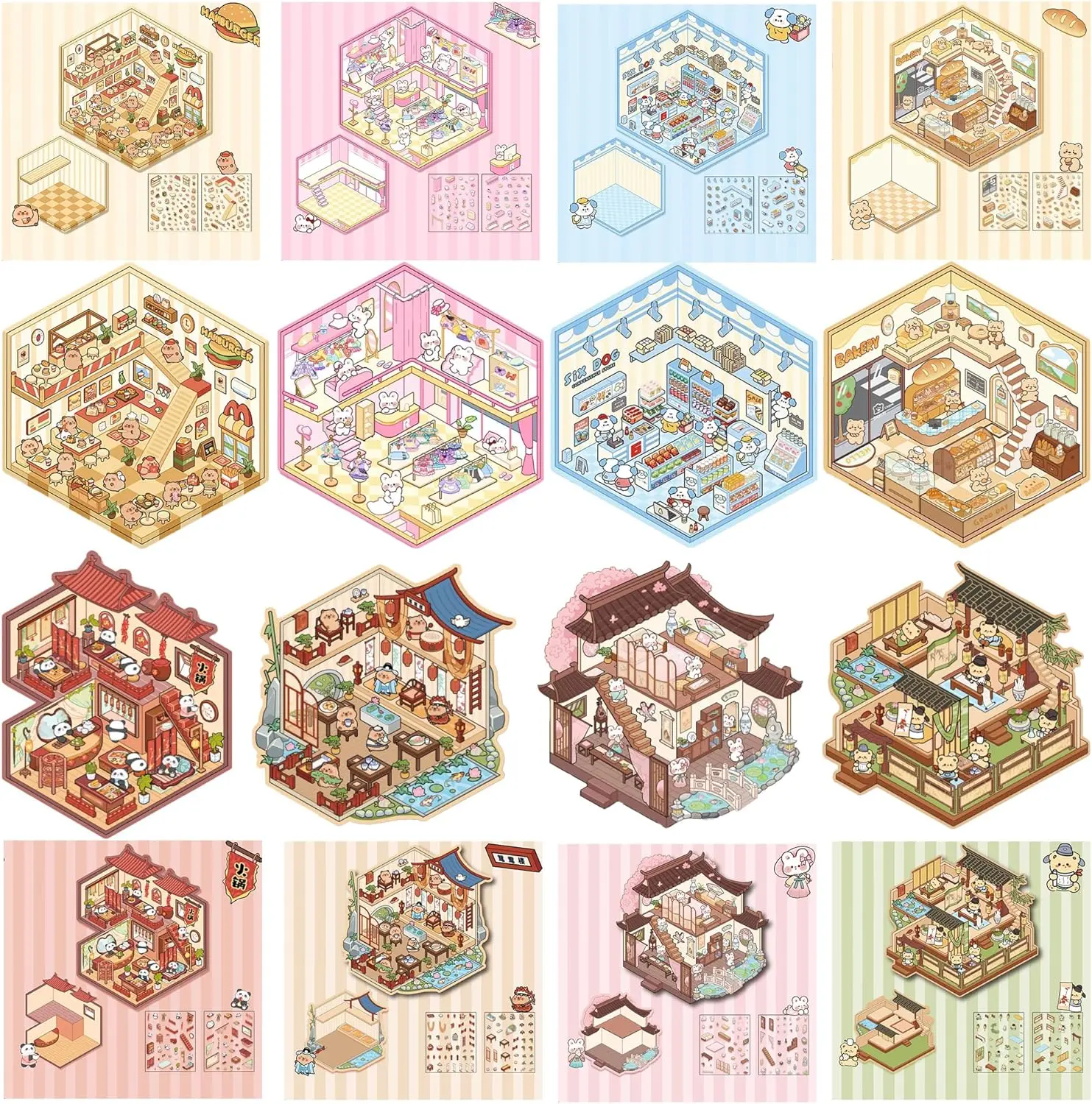 Summer Spring Gift 3D Sticker Scene 8PCS Mini Scene Stickers for Adults 3D Stickers Scene Set Cute Cartoon Sticker Scenes for Creative Fun Scene Stickers for DIY Craft Scrapbook & Party Favors Sticker Scene Book