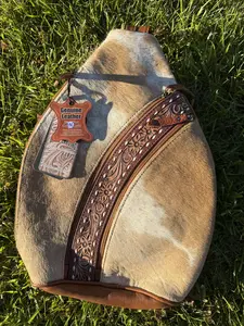 American Darling Western Leather Sling Bag with  hair-On Cowhide & Hand-Tooled Accents