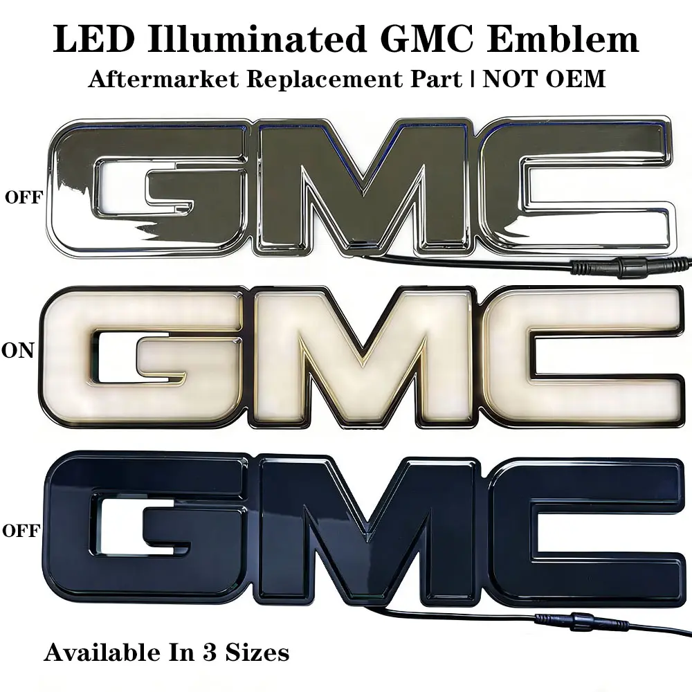 Illuminated LED GMC Badge LED Illuminated GMC Emblem Replacement Fits Sierra 1500 2500HD 3500HD Yukon XL Savana Grille Badge Non-OEM rear light