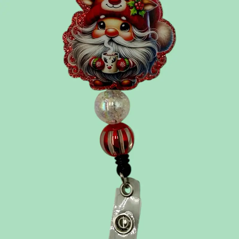 CHRISTMAS Acrylic Flatback Retractable Badge Reel with Alligator Clasp for Nurses Teachers & Dental Assistants Fun & Practical Seasonal Design Hot Cocoa and Christmas Movies