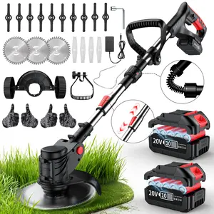 Portable cordless electric lawn mower, 3-in-1 trimmer/edge trimmer/shrub cutter, adjustable height and rotating head, equipped with three blades and two high-capacity lithium batteries; lightweight yet powerful, ideal for gardens, patios, and yards—a perf