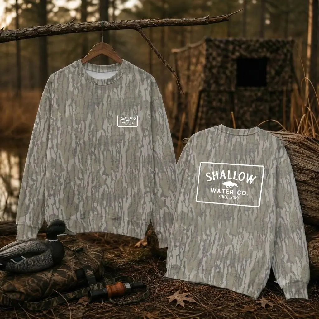 Mossy Oak Shallow Waterfowl Bottomland Camo Sweatshirt, Long Sleeve Outdoor Hunting Pullover Hooded, Duck Deer Waterfowl Hunting Lightweight Outdoor, Gift for Men & Women