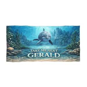 Smiling Dolphin 'Take Me Next Gerald' Beach Towel | Ocean Underwater Design