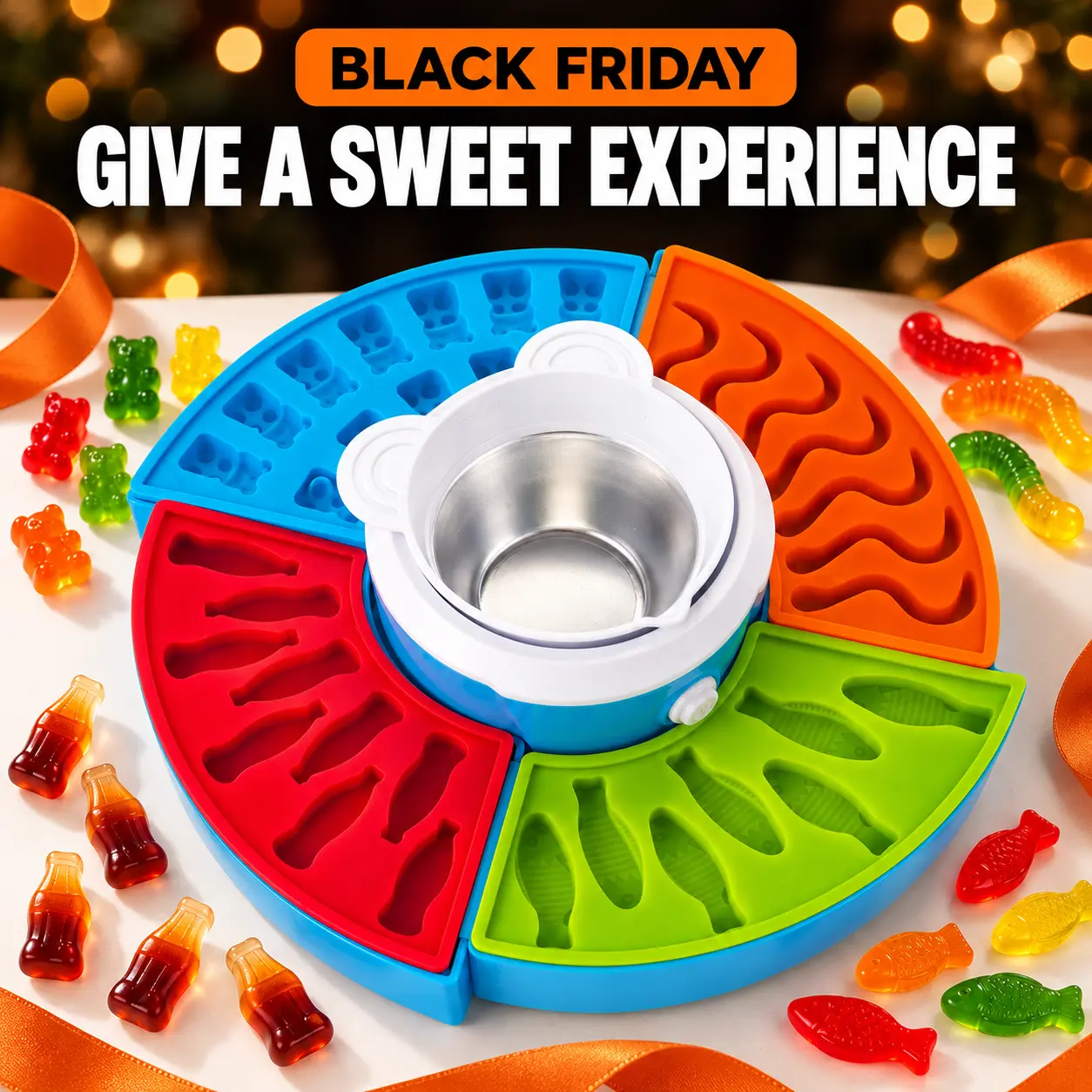 IRON WINGS Gummy Candy Maker with 4 Shape Molds, DIY Gummy Bears, Worms, Bottles & Fish, Family Activity & Gift Idea for Black Friday
