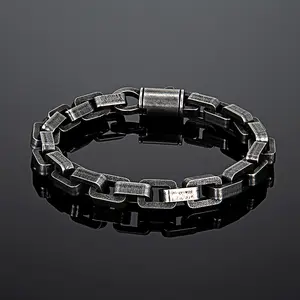 New 2026 Punk Men Biker Chain Bracelet Matte Vintage oxidized Black Heavy Link Chain Motorcycle Bicycle Style Stainless Steel Bangle