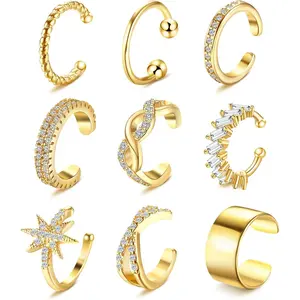 MILACOLATO 9Pcs Ear Cuff 14K Plated Gold Cuff Earrings Gold Ear Cuffs Non Pierced Ear Clips Cartilage Earring Fake Earrings