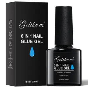 Gelike EC 6 in 1 UV Gel Nail Glue for Acrylic Nails - Long Lasting Extension Glue for False Nail Tips and Press on Nails - Nail Repair Treatment
