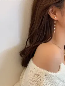 Simple Vintage Pearl Tassel Earrings, Chain Print, Elegant & Fashionable Jewelry for Women, Perfect Accessory for Any Occasion