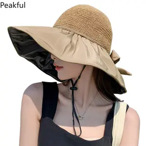 Women Sun Hat Summer Outdoor Sun Protection Wide Brim Hat Foldable Bucket Hat Beach Cap Fold Fisherman Cap Quick Dry Straw Hat