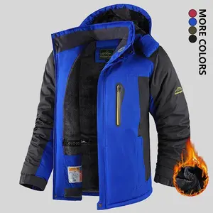 Men's Plus Size Fleece Lined Jacket Windproof Sherpa Lined Warm Winter Coat Loose Multi-Zipper Pocket Design Removable Hood Windbreaker Zip-Front Adjustable Hook & Loop Cuff Winter Jacket Blue jackets  Menswear Stylish Casual Long Sleeve heated jacket