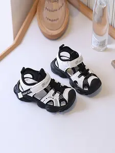 Infant Toddler Closed-Toe Sports Sandals, Korean Style Casual Design, Breathable Mesh, Velcro Closure, Anti-Slip, Ages 1-3 Years