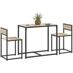【GOOGREAT】HOMCOM 3-Piece Industrial Dining Table Set for 2, Kitchen Table and Chairs, Dining Room Sets for Small Spaces, Oak