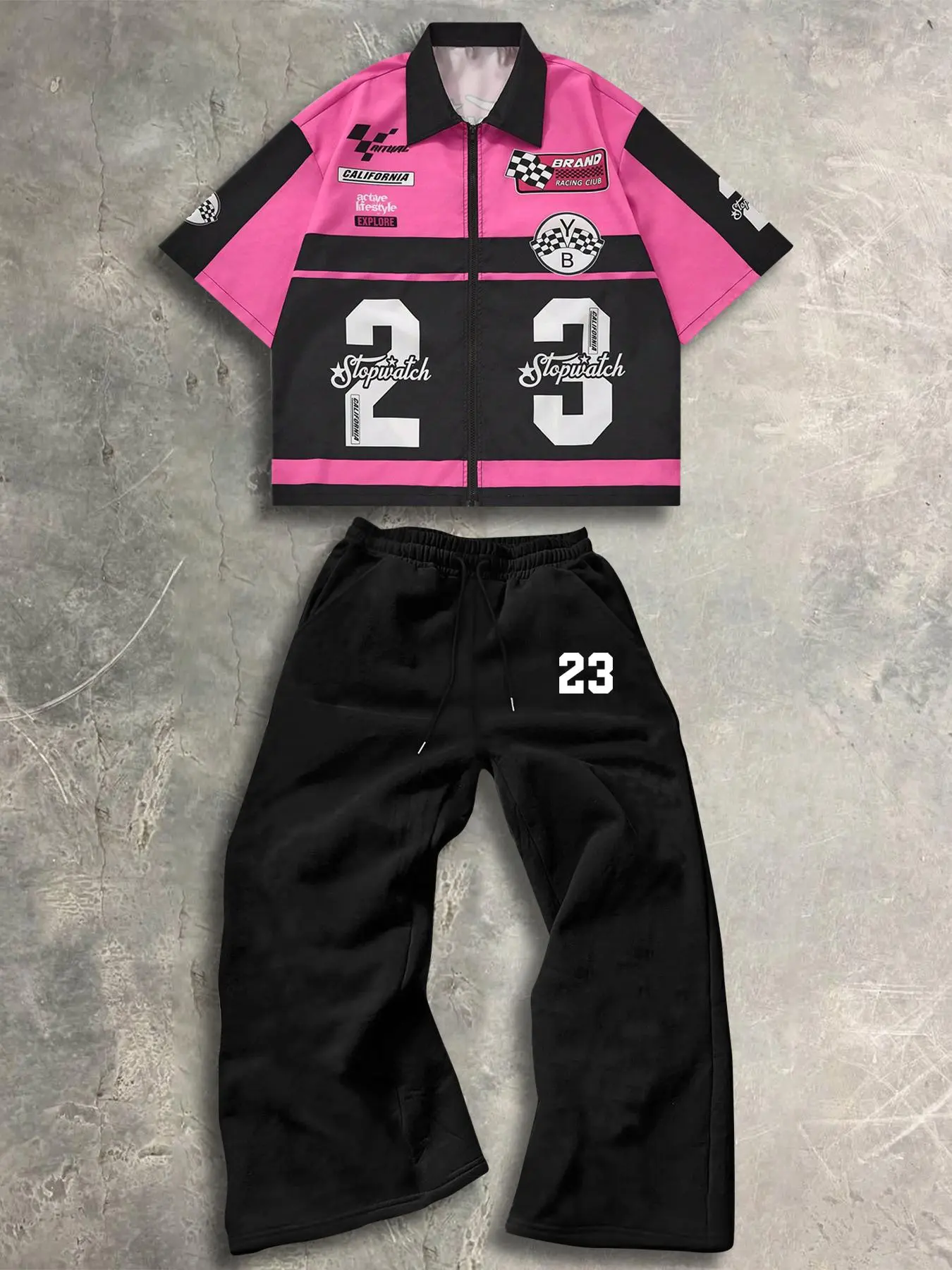Two-Piece Set Men's Regular Fit Graphic Print Zip Up Jacket & Pants, Street Fashion Casual for Daily Wear, Men's Clothing for All Seasons