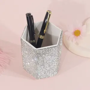 High-Quality Marker Pen Holder with Diamond Embellishment, Elegant Makeup Brush Storage Box, Desktop Organizer, 1pc/2pcs