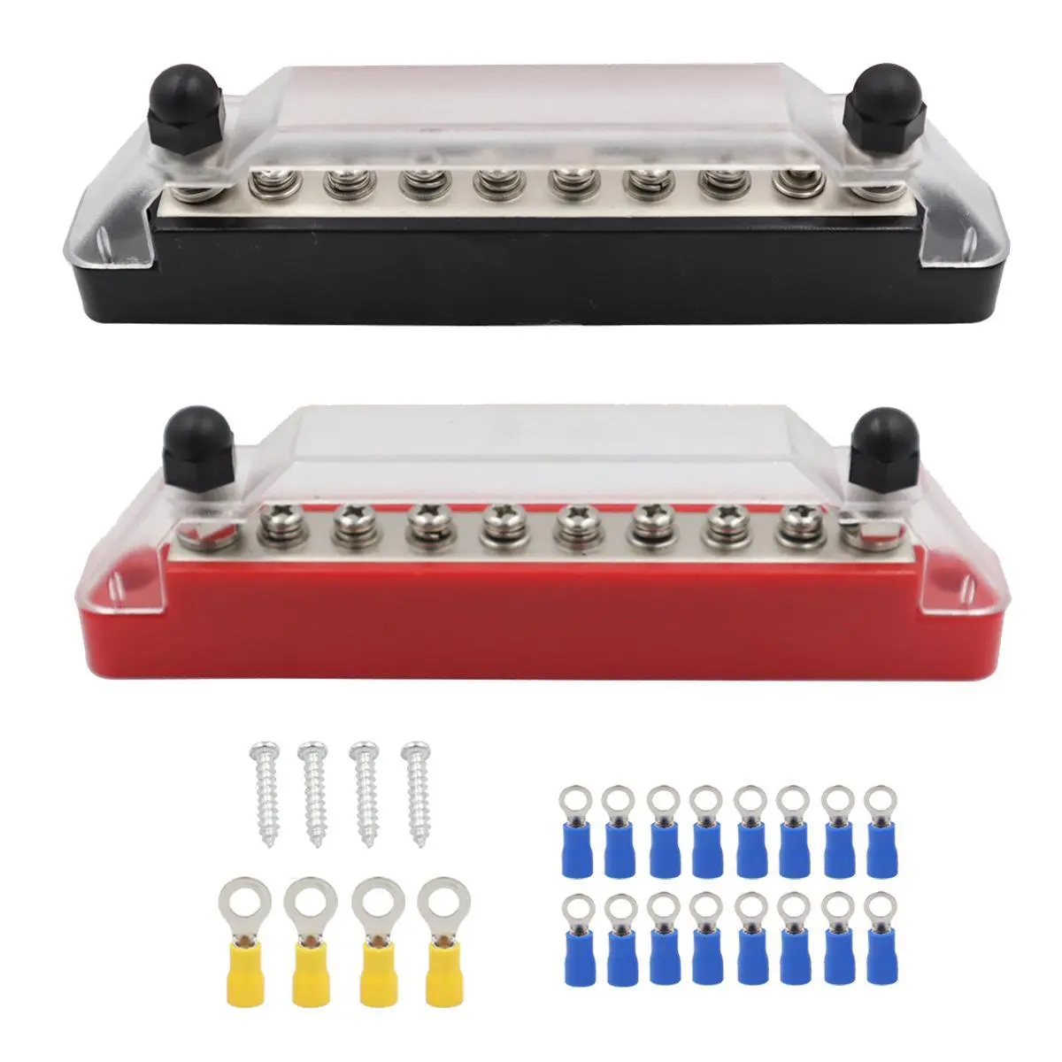 2Pcs/Set Power Distribution Terminal Block with Cover with M6 Terminal Studs,M4 Terminal Screws,150A Battery Bus Bar for Car/Boat/Marine,Christmas Party Gifts,Hand Tools Kits