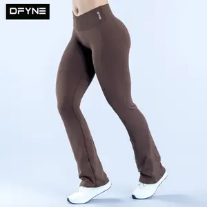 DFYNE Seamless Crossover V-Waist Flare Leggings Only| Flattering Bootcut Yoga Pants, Anti-Chafe Tummy Control Gym Tights for Women