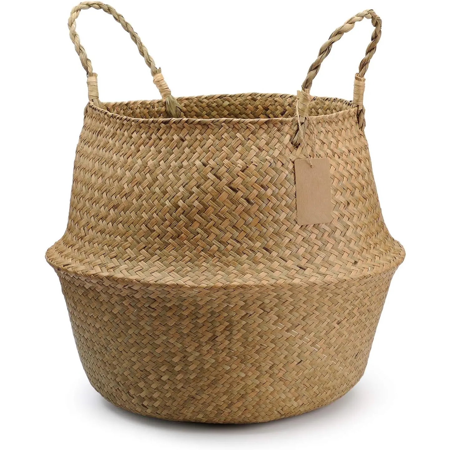 Durable Modern Seagrass Round Storage Basket with Handles, 10.6in Diameter x 12.5in Height for Room Decor
