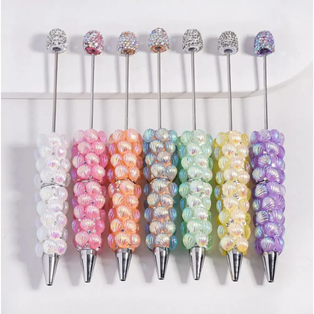 Beadable Clay Pen Sea Shells with UV Coating, Clear & AB Rhinestones, Multi-Color
