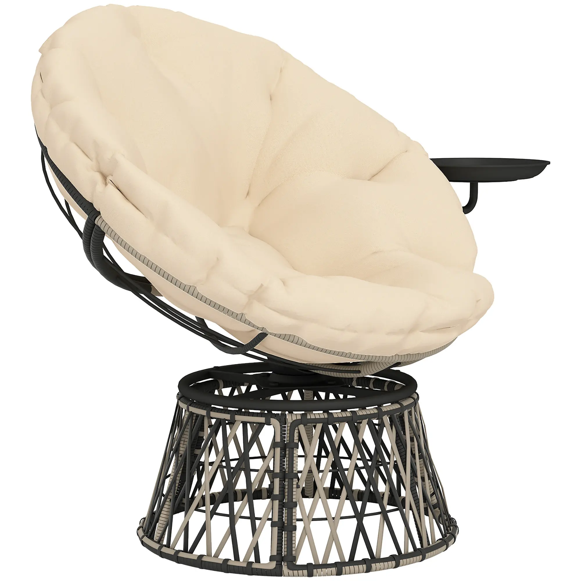 Universal Indoor-Outdoor PE Wicker Circular Papasan Lounge Chair, 39.4" Cushion, Round Shape, Powder-Coated Steel Frame, Adjustable Foot Pads for Living Room Leisure Spaces, Single Person