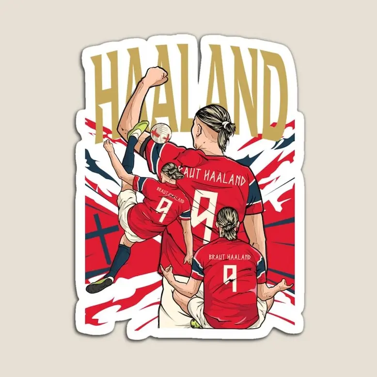 Haaland Cartoon Glossy Sticker Laptop and Phone Decal