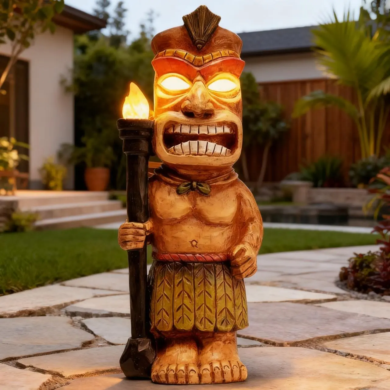 3D Solar-Powered Tiki Statue Figures, ABS-Enhanced Christmas Decorations, Festive Indoor Outdoor Decorative Pieces for Home Garden Tiki Bar Holiday Gifting, Festive Decoration