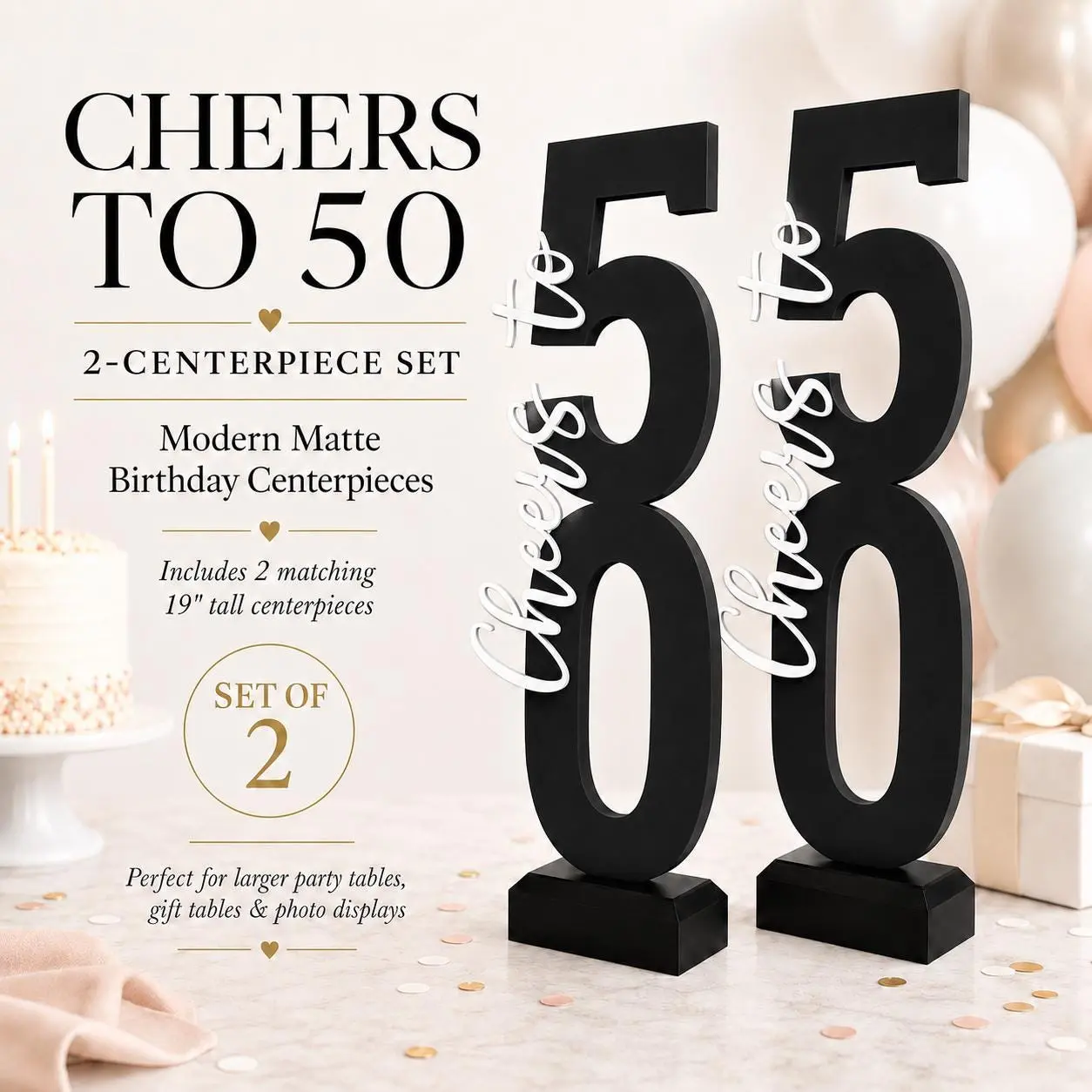 Cheers to 50 Birthday Centerpiece Set of 2