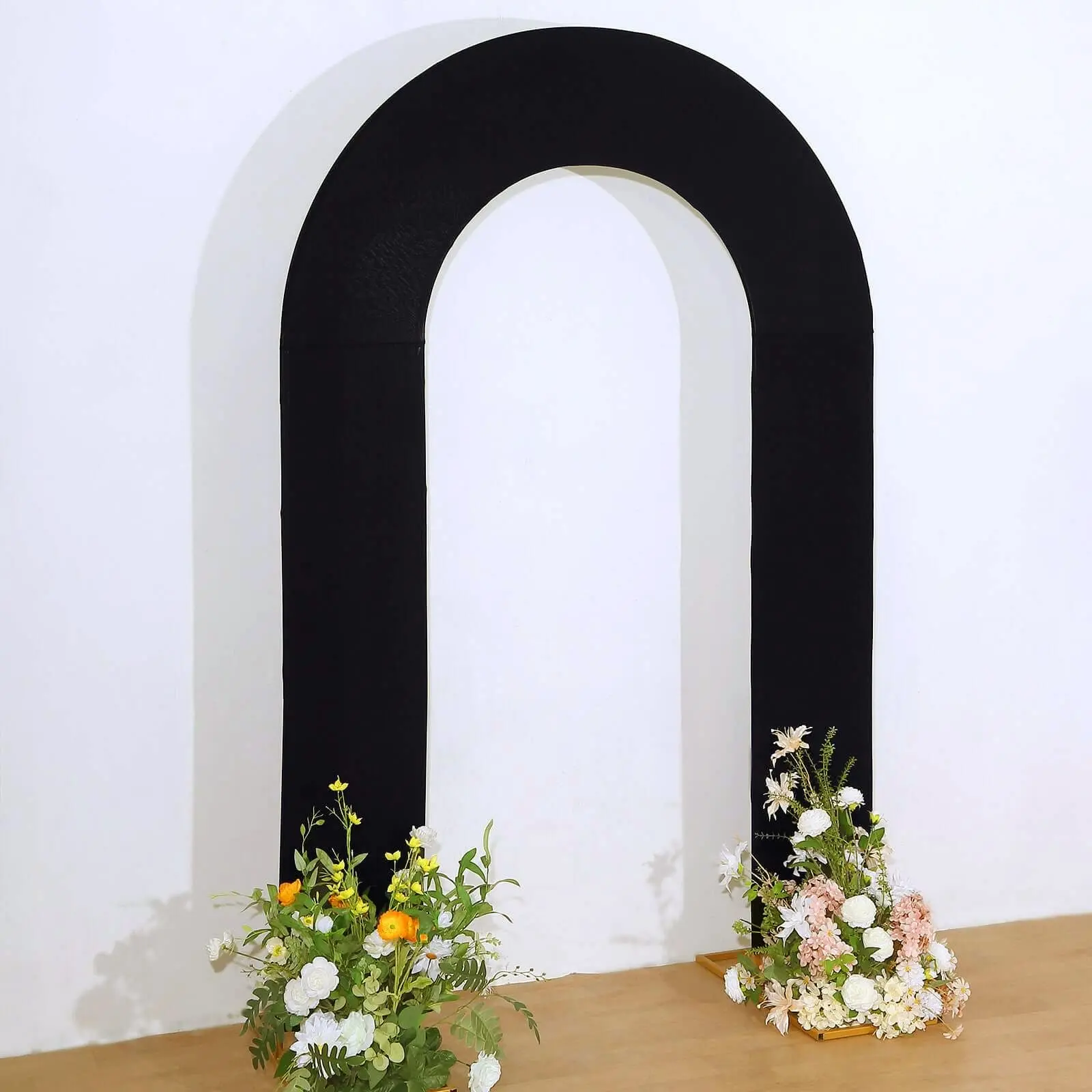8ft Black Spandex Fitted Open Arch Backdrop Cover - Double-Sided U-Shaped Slipcover for Wedding, Decorative Ceremony Party Supplies