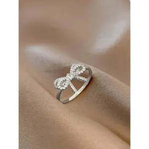 Fashion Bowknot Design Ring, Rhinestone Decorated Copper Ring, Fashion Accessories for Women & Girls, Trendy All-match & Exquisite Jewelry for Birthday Gift