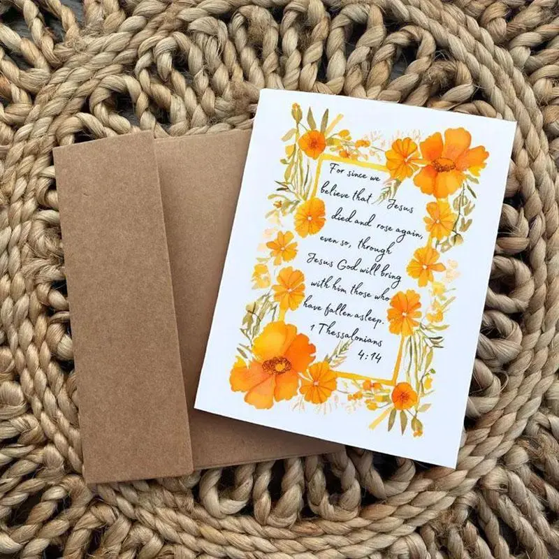 Floral Pattern Christian Grief Card, 1 Count Letter Pattern Greeting Card with Envelope, Gift Card for Friend & Family