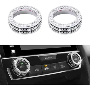 Bling Car Accessories Fit for Honda Civic 10th Gen 2016 2017 2018 2019 2020 2021 AC Knob Covers Auto Interior Bling Decor Crystal Metal Cover Trim Cute Decoration 2 Pack