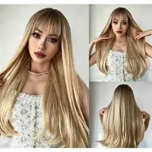 Women's wig with natural princess long straight hair, cute and age-reducing, face-slimming JK synthetic hairpiece