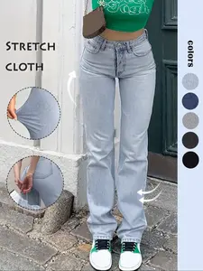 GILIPUR 90s Outfits Y2K Cute Straight Jeans Women Stretch Denim High Waist Boyfriend Mom Jeans Blue Wash Pants Casual Trousers Pantalones De Mujer Fashion Casual Denim Pants For Daily Outdoor Wear Streetwear Ladies Bottoms For All Seasons, Womenswear